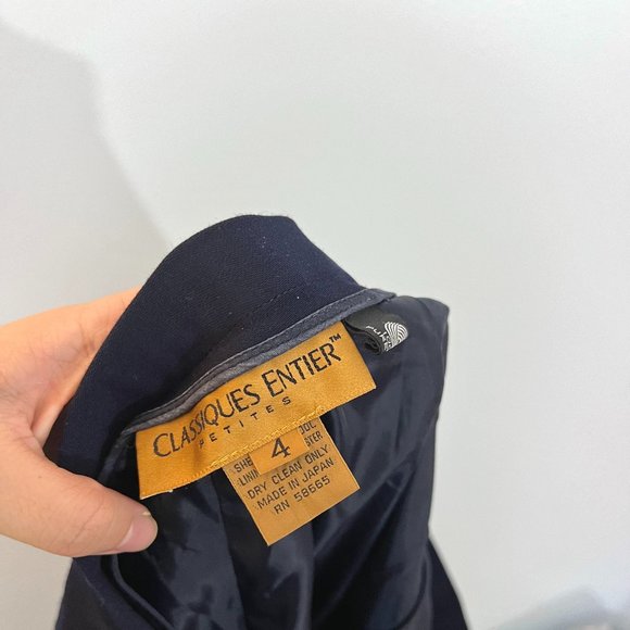 Vintage 90s Petite Navy 100% Wool High Rise Trouser Pant Blue Tapered Japanese 4 - Picture 7 of 7